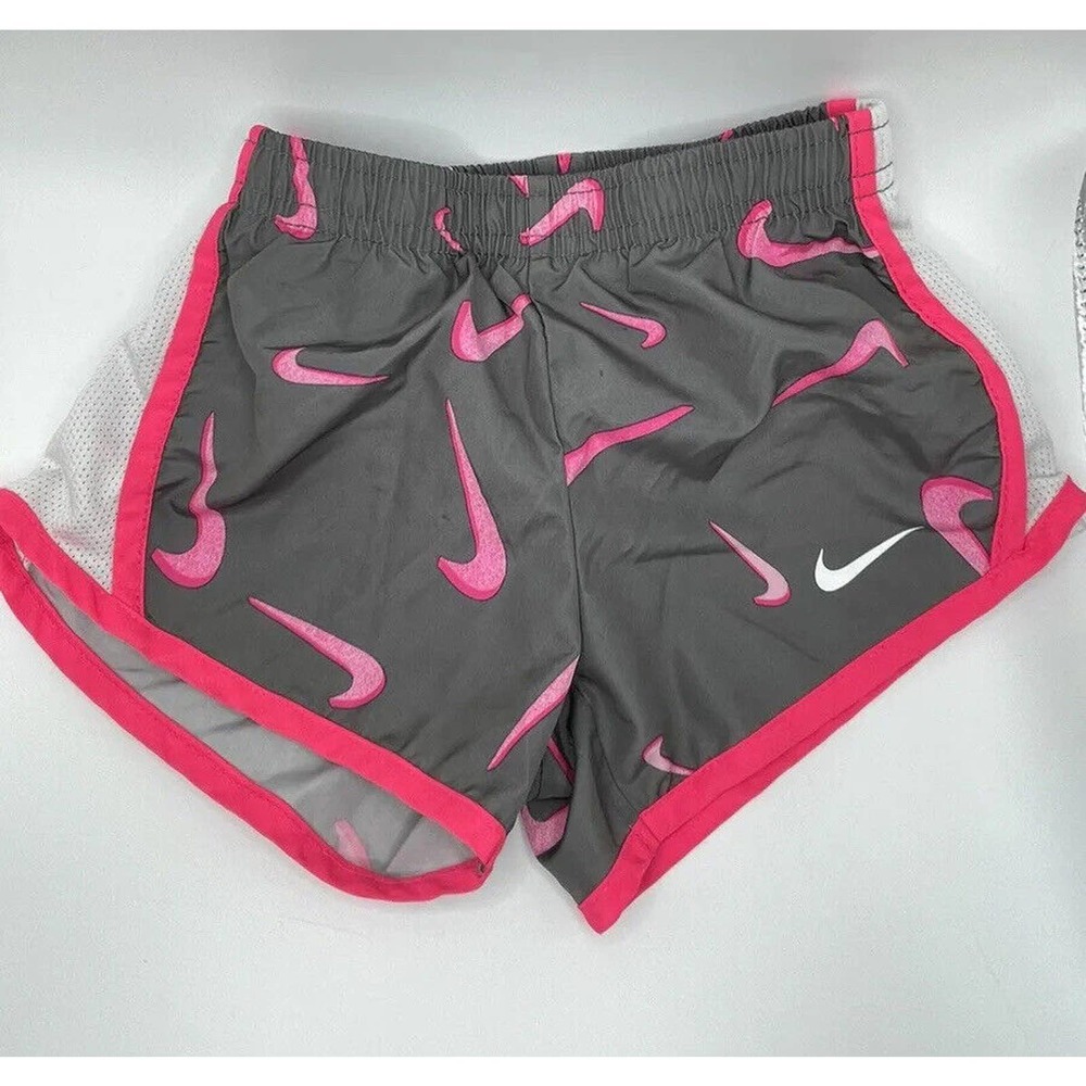 Nike Dri Fit Girls Pink & Gray Swoosh Shorts Size 2T Logo Toddler Pants